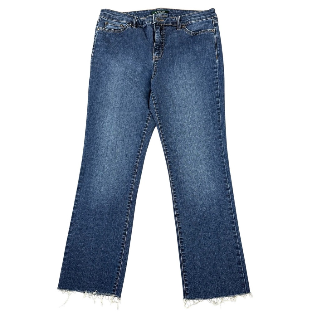 Lauren Ralph Lauren Womens 10 Premier Straight Jeans Blue Denim Raw Hem